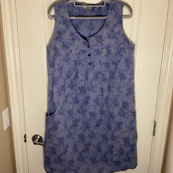 Chai Women's Summer Sleeveless Cotton Shift Dress Blue Floral Size L Comfy - Picture 1 of 9